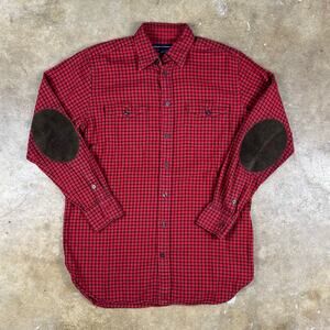 Ralph Lauren Sport Polo Red Black Women’s Flannel Shirt Sz 8 Suede Elbow Patches